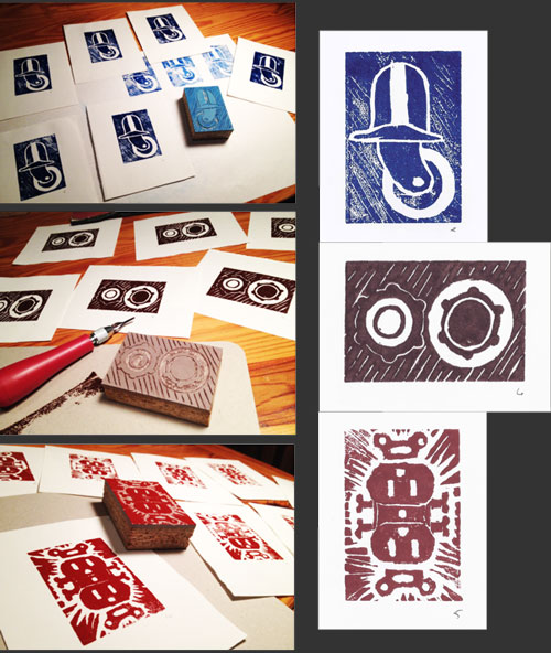 linocuts - everyday objects